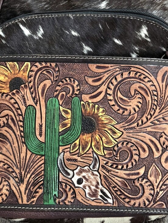 Myra Bag Leather Hair-on-Cowhide Backpack Tooled Hide Western Boho Cowgirl main image 6